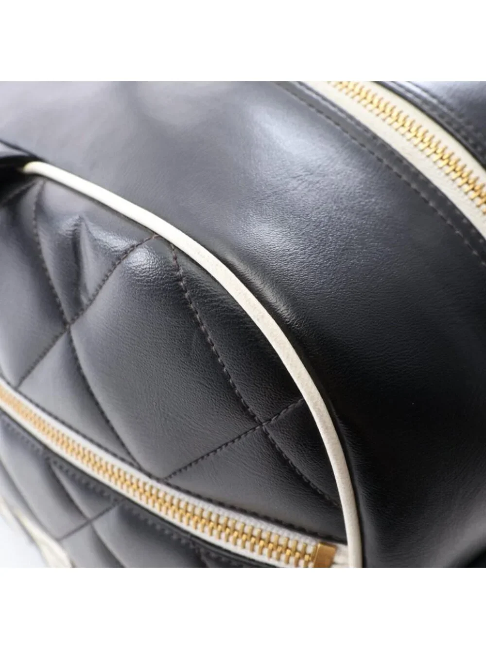 Chanel Boston Bag Quilted Logo Black Leather